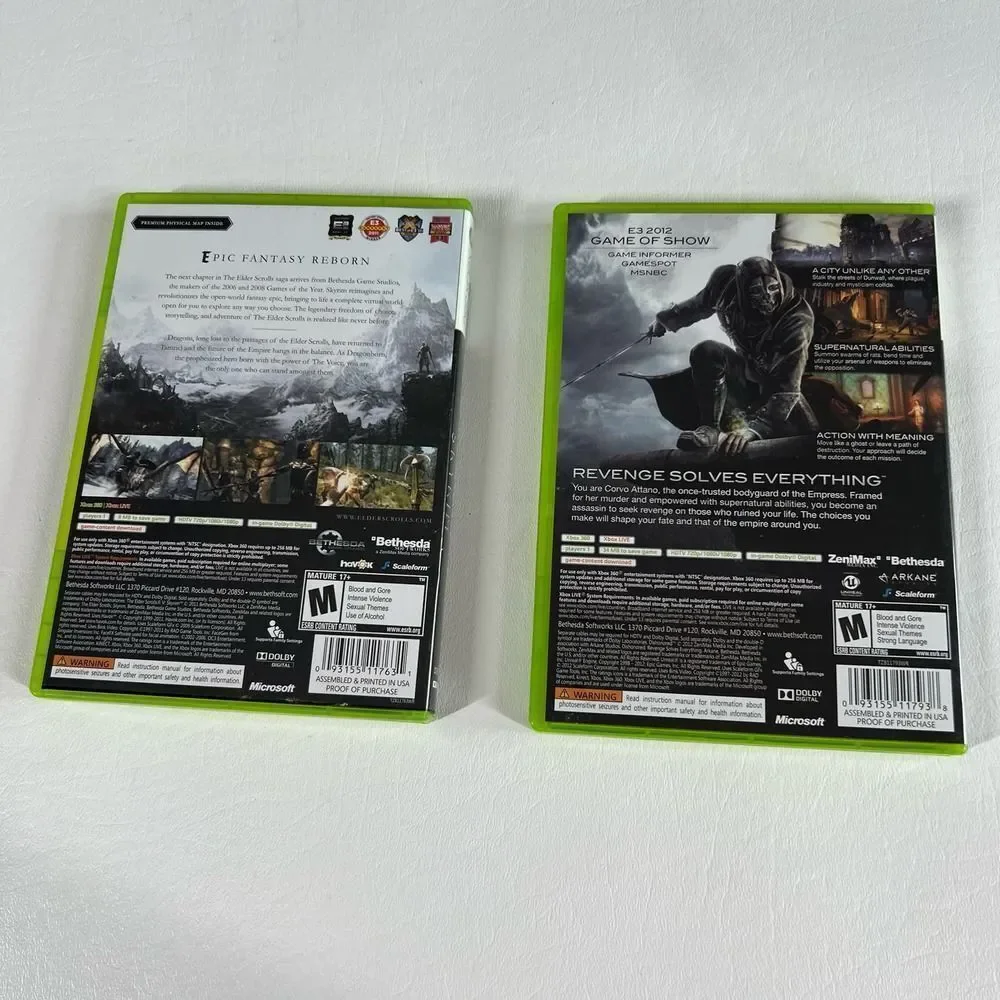 XBOX 360 DisHonored and The Gider Scrools V Microsoft Bethesda‎